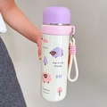 White cartoon sheep insulated water bottle with purple lid and pink silicone sleeve - 500ml / Purple