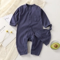 Infant ribbed long sleeve jumpsuit and knotted hat set in deep indigo blue finish - 73cm / Navy Blue