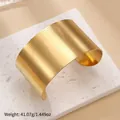 Minimalist wide open cuff bracelet in 18k gold finish with striped texture and 40mm width - Brushed Finish / B44 Gold