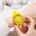 Waterproof quartz wrist watch for kids featuring a bright yellow silicone strap and sports dial - Yellow