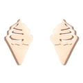 Rose gold stainless steel ice cream cone stud earrings for women on white background - Rose Gold
