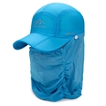 Blue quick-dry outdoor sun hat with UPF 50+ rating and breathable mesh face mask - Adjustable (56-60cm) / Foldable Brim Style / Lake Blue