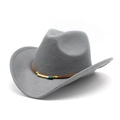 Detail of grey felt cowboy hat featuring ethnic style colored beads and brown string - M (56-58cm) / Gray