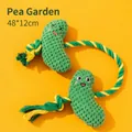 Dog squeaky chew toy with two green pea knit figures and a durable cotton rope 48x12cm - Pea Style / Green Pea Paradise
