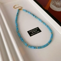 Sky blue beaded choker necklace with gold separators and silver 925 clasp detail - Blue Silver Beaded Necklace (137#)