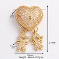 Micro-paved zircon heart pendant with boy and girl charms, 31mm height variant - Heart Figure Set (K301740-Gold)
