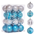 Christmas tree balls set in blue and silver featuring striped and geometric patterns - 24-Piece Set (6cm) / Blue Silver