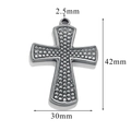 Silver retro cross pendant with dotted texture, measuring 42mm high and 30mm wide - Dotted Texture Cross
