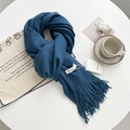 Soft dark blue scarf with tassels and fringe, elegant cashmere-feel neck wrap for winter - Jade Blue