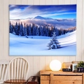 Detail of winter snow mountain tapestry with soft lighting and cozy interior decor - Style 5