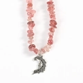 Pink irregular stone bead necklace with a vintage silver crescent moon face pendant - Strawberry Quartz Moon