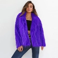 Manteau court en fausse fourrure violet électrique avec texture longue et devant ouvert chic - S / Violet