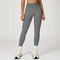 Grijze naadloze yoga broek met hoge taille en brede geribbelde band voor buikcontrole - S / Vrijheidsgrijs