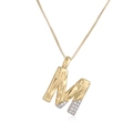Golden M-letter pendant necklace with white zirconia and classic box chain design - M