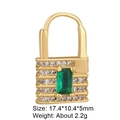 Golden padlock pendant with rectangular green gemstone and white zircon micro-inlays - Green Main Stone Lock 24