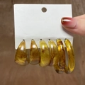 5-piece amber resin hoop earring set with tortoiseshell pattern on display card - 3-Pair Set - Tortoise Resin Hoops