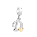 Silver S925 letter D pendant with small golden heart charm for bracelet and necklace - Letter D