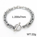 Silver stainless steel rectangular link bracelet with T-bar toggle clasp for men - Double Layer Bracelet (KB155792-Z)