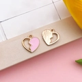 Pink enamel heart-shaped pendant with gold metal frame for DIY jewelry making - 14x14.5mm-0.8g / Pink Enamel Half Heart