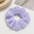 Soft purple plush hair scrunchie in faux fur material for elegant ponytail styling - Purple