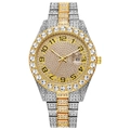 Luxury two-tone hip hop watch with iced-out crystals and date window in gold and silver - Two-tone Arabic
