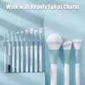 Professional 13-piece sky blue marble makeup brush set with soft gradient bristles - 12 Brushes Only / Blue