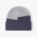 Two-tone ribbed knit beanie in light grey and dark blue with a wide folded cuff design - Gray Blue