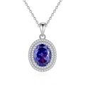 Collana in argento S925 con gemma ovale blu scuro e un doppio alone di diamanti finti - FDDZ-032-Grande-Tanzanite