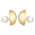 S925 sterling silver earrings with gold semicircular design and white freshwater pearls - Golden Semicircle Pearl Stud Earrings (GPE48)