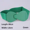 Women's 5.8cm wide green elastic belt featuring a bow-shaped buckle with lychee texture - 80cm Extended / Green