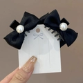 Elegant pair of black bow hair clips with central large white pearl embellishment - #3 Pearl Bow Claw Clip (1 Pair 4.5cm)