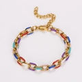 Dettaglio del bracciale a catena dorata con maglie in smalto colorato rosso, blu e verde - Stile a Maglie Ovali Spesse (Grande Multicolore)