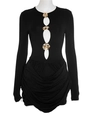 Schwarzes französisches Minikleid mit Ausschnitt-Detail und goldenen Metallschnallen - S / Schwarz