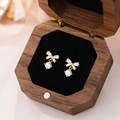S999 sterling silver bow earrings in gold finish with sparkling white zircon stones - Gold Color S999 Silver