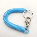 Blue spiral spring keychain lanyard with metal ring and lobster clasp on white background - Light Blue