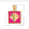 Detail showing the 22x15mm dimensions and technical specs of the gold enamel pendant - Rose Red Square Shell