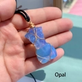Opal stone necklace in female torso shape with gold wire wrap on a black cord - Blue Opal/Metal / 4cm Blue Opal