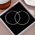 Silver large hoop earrings displayed in a premium jewelry gift box with velvet lining - 6cm Diameter/Silver
