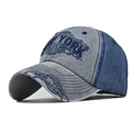 Vintage katoenen baseballpet met New York borduursel en gewassen textuur - Verstelbaar / Grijs Splicing Marineblauw