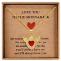 Gold wing heart necklace with red ruby stone in gift box with message card - Double Wings Zirconia Red Heart Style (SL023)