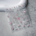 Floral nail sticker MN-187F with pink roses and green leaves on transparent backing - 3D Pink Hand-drawn Floral Style (MN-187F) / MN-187F-New Emboss