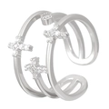 Adjustable triple-layer silver ring featuring sparkling zircon-encrusted crosses - White K Cross Style (N-111)