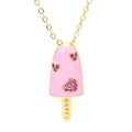 Pink popsicle pendant necklace with HAPPY engraving and heart-shaped crystals in gold finish - Pink