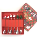 6-piece stainless steel Christmas cutlery set with silicone Santa icons in red gift box - Silver B Figure Spoon and Fork 6PCS Red Box