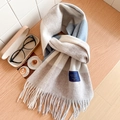 Écharpe classique à carreaux beige et bleu 100% laine avec pompons doux pour l'hiver - Standard Anglais-26# Lac Bleu Café à Carreaux