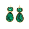 Detailed close-up of emerald green teardrop zircon earrings with gold plating finish - Dark Blue Zirconia