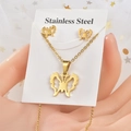 Set gioielli farfalla in acciaio inossidabile dorato con collana e orecchini a perno - TT-065 (Farfalla)
