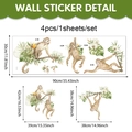 Stickers muraux singe mignon avec feuilles de palmier pour déco de chambre - Combinaison de Singe Tropical à l'Aquarelle (UV24Y12238T_R)