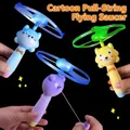 Three-piece set of cartoon LED pull-string flying saucers with puppy and bear designs - Animal Expression UFO