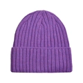 Berretto classico in maglia a coste viola scuro con risvolto per l'inverno - Taglia unica / Viola